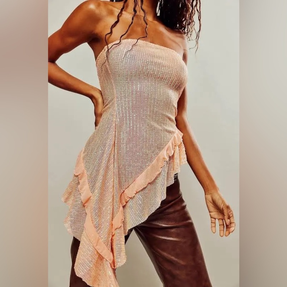 NWOT✨$98 Free People Taylor Sequins Peach Mermaid Style Tube Top
